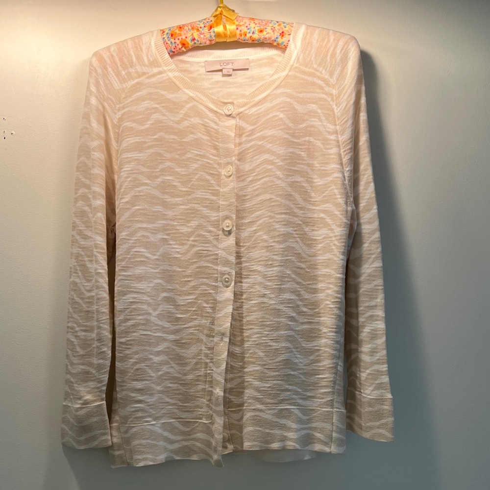 LOFT Tan&White Striped Cardigan